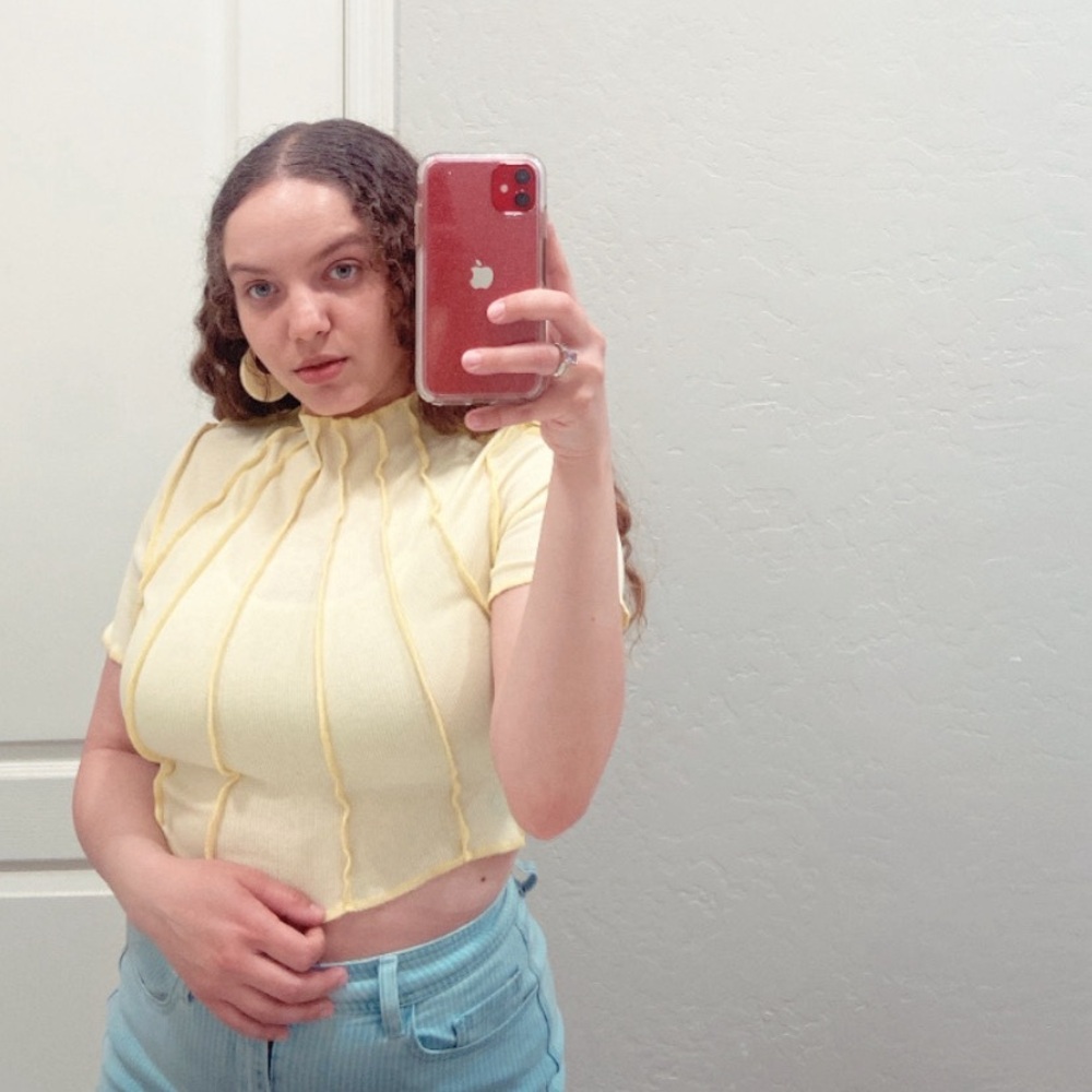 SHEIN Yellow Mock Neck Crop Top Size Medium